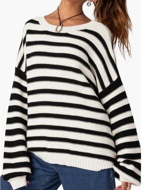 Edikted Black and White Striped Oversized Crewneck Sweater